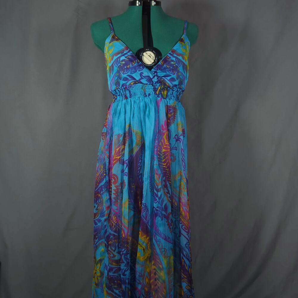 JMB Signature Boho Paisley Maxi Dress Multicolor Blue Y2K Festival M